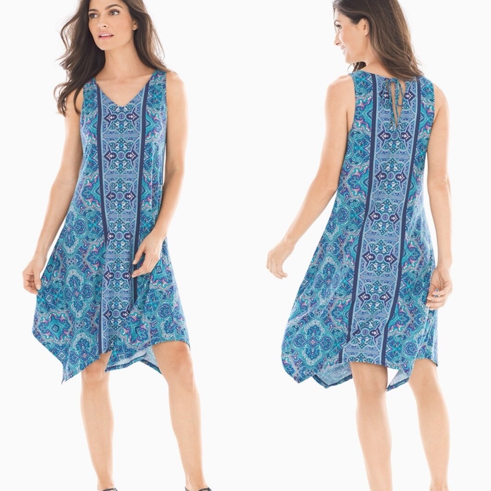 Soma Women Size XS Serene Royal Blue Handkerchief Scarf Hem Dress Sleeveless NEW